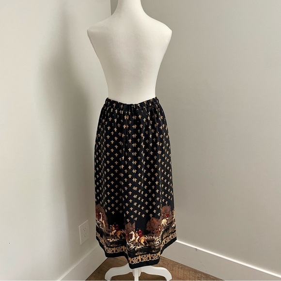 Vintage 90's Leslie Fay Equestrian Print Old Money Midi Length Skirt Size 14 - Picture 3 of 7